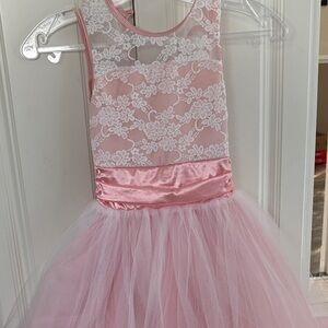 Weissman Pink and White Lace Tulle Dress